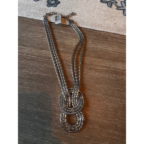 Cache Silver Tone Multi Strand Chain Statement Necklace Fashion Jewelry - Picture 5 of 6